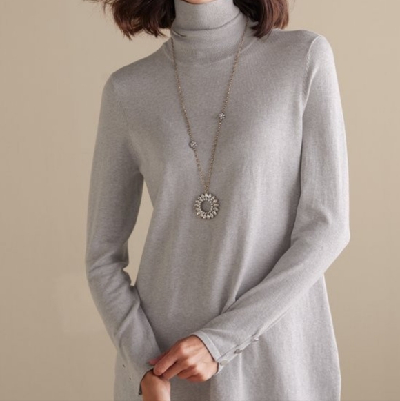 Soft Surroundings Deidre Light Gray Turtleneck Sweater Pullover Sz L - Picture 2 of 10